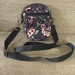 Vera Bradley Crossbody Bag Romantic Paisley Quilted Cotton Gray Floral Pu